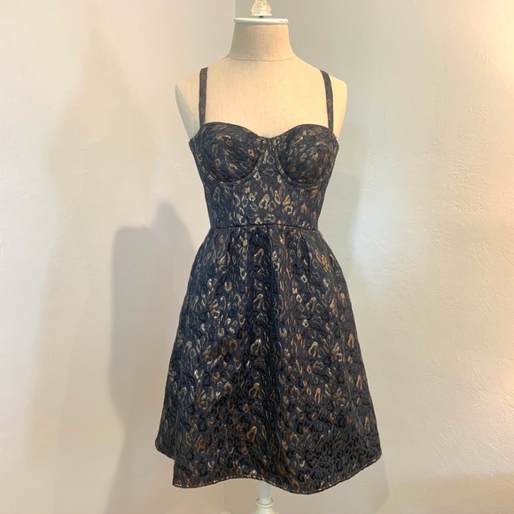 Black and Gold Leopard Mini Dress with Bra Top - Picture 1 of 3